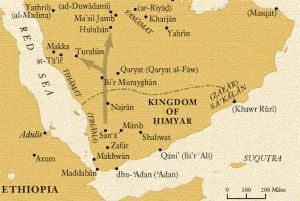 A map of the Arabian Peninsula showing the Jewish-Arab Kingdom of Himyar, together with other notable Jewish villages